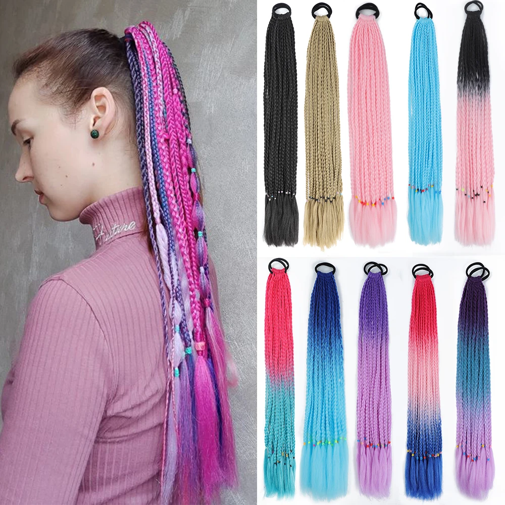 Top Trends: ZENYINFA Synthetic Gradient Color Dirty Braided Ponytail 60CM Elastic Rubber Band Braiding Pony Tail Hair Extensions For Girls Shoppable Styles