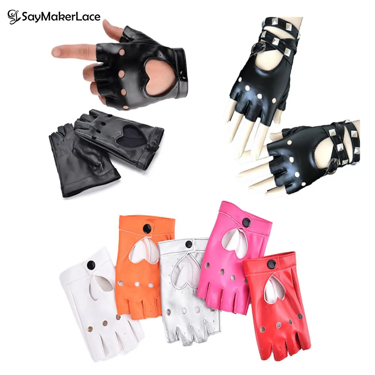 Top Trends: 1Pair Women Punk Short Synthetic Leather Gloves Fashion Half Finger Fingerless Gloves Lady Handsome Black Gloves Shoppable Styles