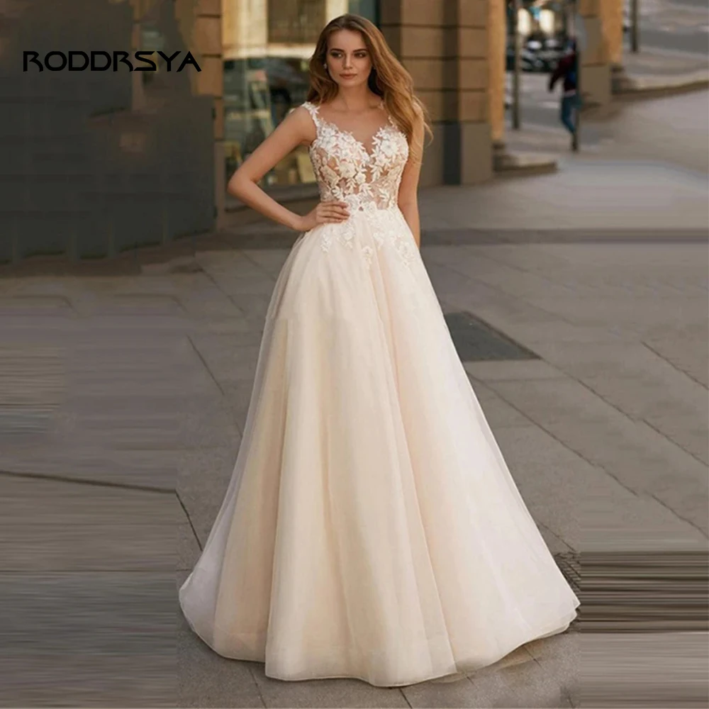 Top Trends: RODDRSYA Soft Tulle Lace Appliques A-Line Wedding Dress 2023 Boho Sleeveless O-Neck Button Vestidos De Novia Beach Bride Gowns Shoppable Styles