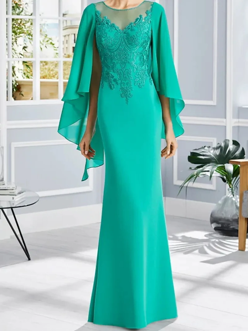 Top Trends: Elegant Long Mother Of The Bride Dresses Cape Sleeves Lace Appliques Floor Length Women Wedding Party Gown Godmother Formal Wear Shoppable Styles