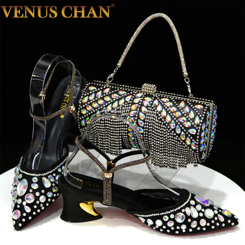 Top Trends: Venus Chan 2023 Newest INS Style Lace Elegant High Heels Pointed-Toe Nigeria Popular Design African Ladies Shoes And Bag Set Shoppable Styles