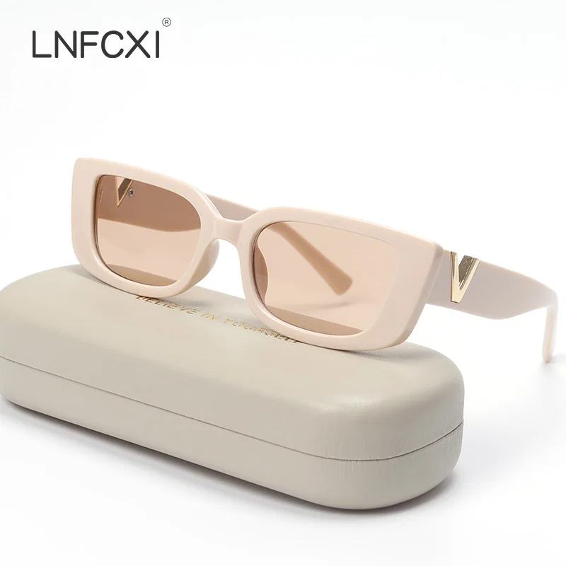 Top Trends: LNFCXI Retro Small Frame Cat Eye Sunglasses For Women Luxury V Sun Glasses Men Fashion Jelly Sunglasses With Metal Hinges Shoppable Styles