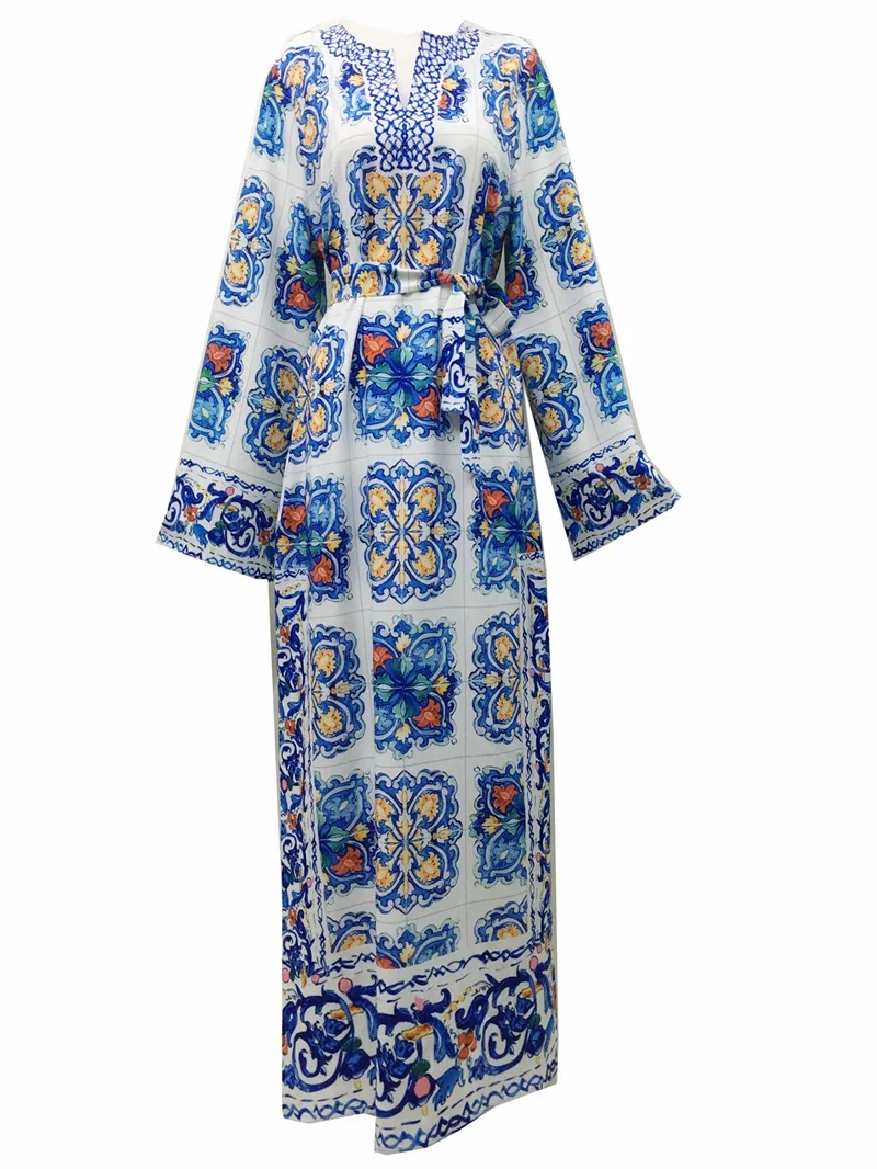 Top Trends: Bohemian Beach Evening Dress Holiday Blue And White Printed Summer Full Sleeves Prom Party Dress Boho Sundress Sun Bathing Wear Shoppable Styles - Image 5