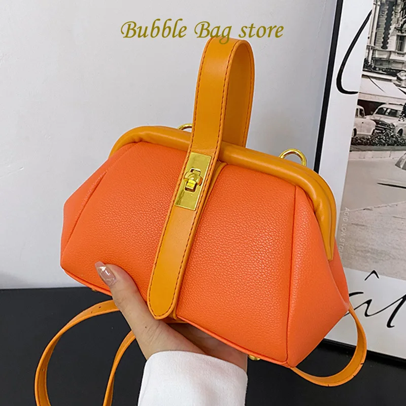 Top Trends: 2023 Luxury Designer Women Orange PU Leather Small Handbag Silver Shell Clip Bag Female Gold Blue Crossbody Bags Shoulder Bags Shoppable Styles