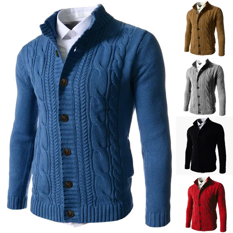 Top Trends: Solid Color Thick Warm Cardigan Sweater Men Autumn Winter Knitted Jackets Coat Fashion Stand Collar Pull Homme Plus Size S-3XL Shoppable Styles