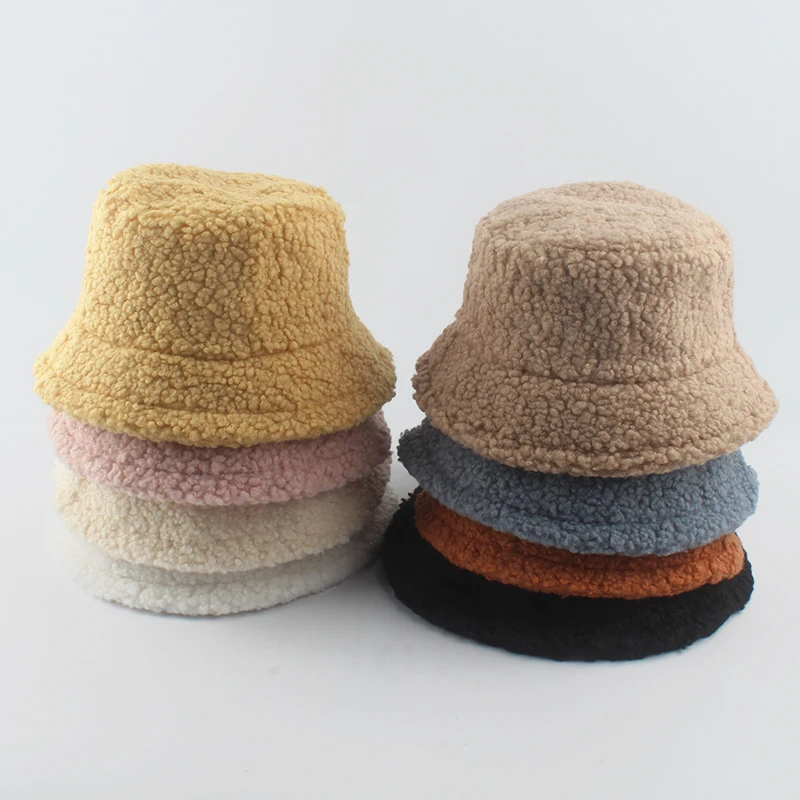 Top Trends: Lamb Wool Bucket Hat Winter Warm Hats For Women Lady Thicken Flat Top Cap Unisex Men Panama Outdoor Fisherman Hat Caps Shoppable Styles