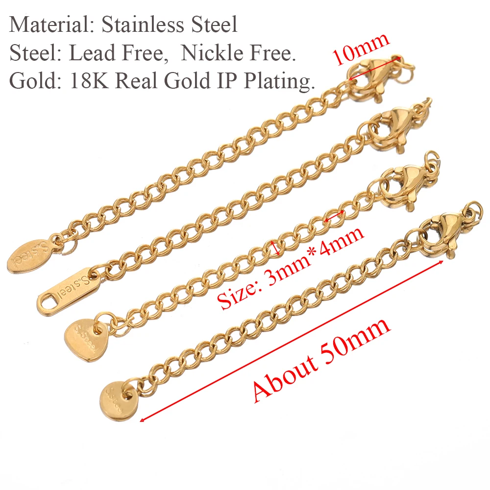 Top Trends: 10pcs Stainless Steel Extension Extended Tail Chains Lobster Clasps Connectors DIY Jewelry Making Findings Bracelet Necklaces Shoppable Styles - Image 2