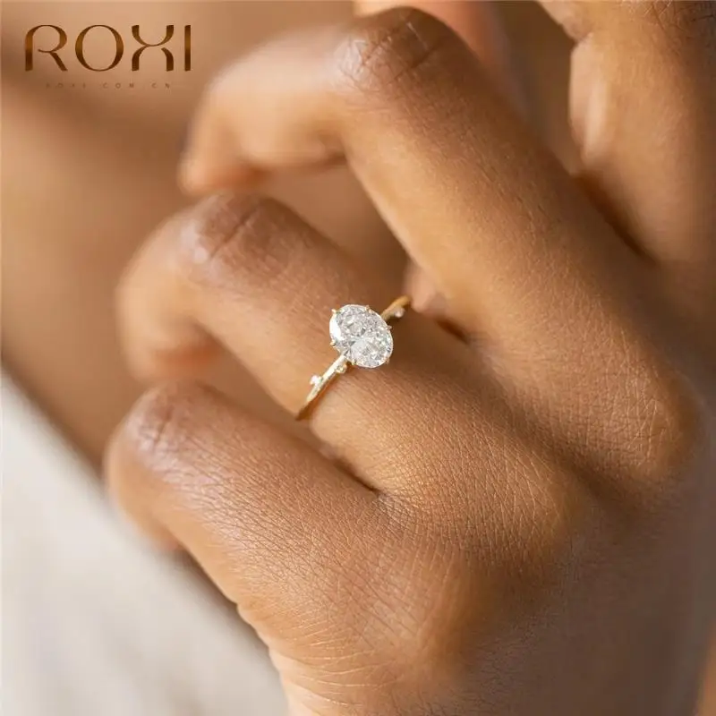 Top Trends: ROXI Elegant Geometry Egg Shape Crystal Gold Rings For Women Rings Jewelry 925 Sterling Silver Finger Rings Hearts Wedding Rings Shoppable Styles