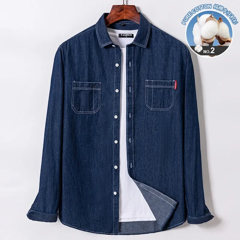 Top Trends: 2023 Spring And Autumn Enzyme Washed Men's Long Sleeve Denim Shirt Pure Cotton Casual Fashion Outerwear Versatile Men's Clothing Shoppable Styles - Image 4