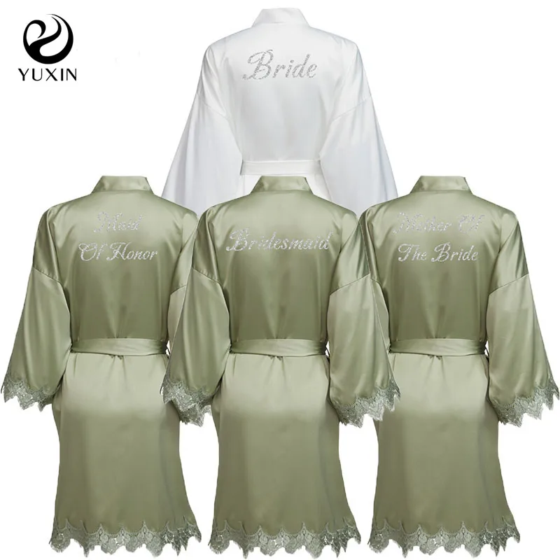 Top Trends: YUXINBRIDAL Green New Matt Satin Lace Robe With Trim Gown Bridal Wedding Bride Robes Bridesmaid Kimono Robe Bridal Robes Shoppable Styles