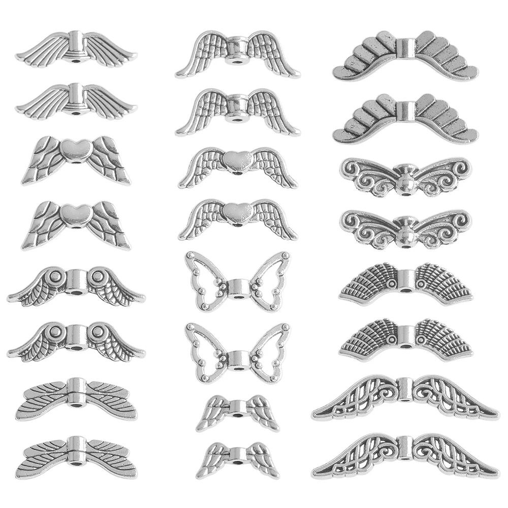 Top Trends: 30Pcs Antique Silver Color Hollow Angel Wings Spacer Beads Charms For Jewelry Making Accessories DIY Earrings Necklace Bracelet Shoppable Styles