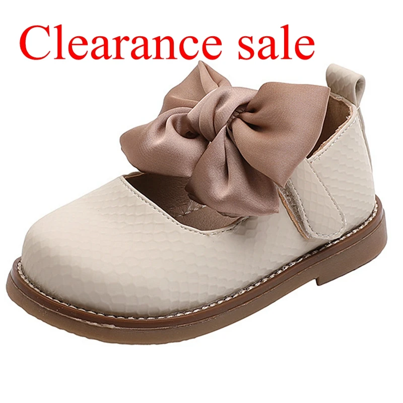 Top Trends: 13.5-19cm Brand New Girls Single Princess Shoes Khaki Solid Children's Flat Shose Kid Baby Bowknot Shoes 2021 Spring Autumn Shoe Shoppable Styles