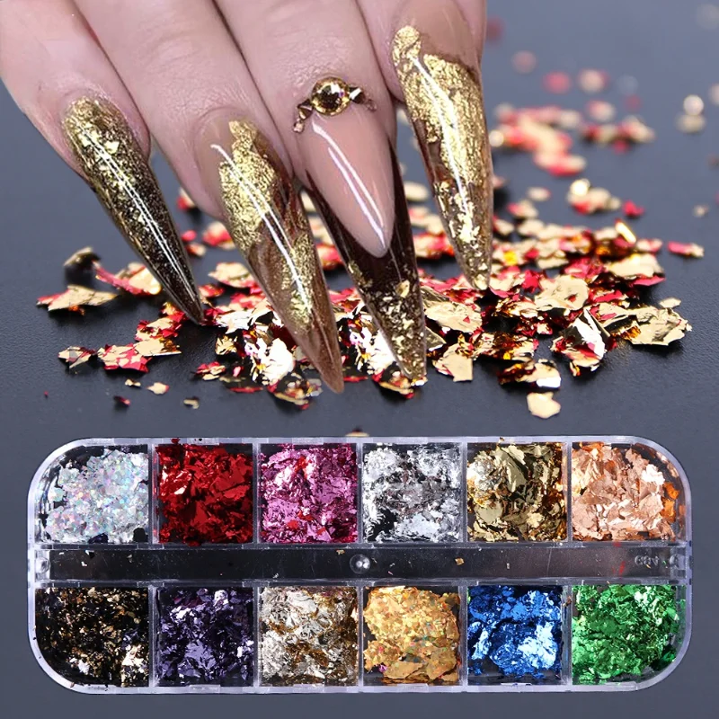 Top Trends: 1 Box Imitation Gold Sliver Copper Foil Sequins Glitters Craft Leaf Flake Sheets Bulk Foil Paper For Gilding DIY Nail Art Decor Shoppable Styles