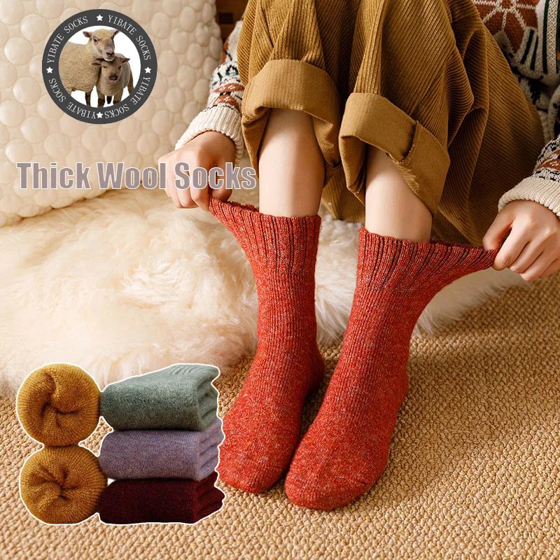 Top Trends: Winter Women's Merino Wool Socks Fashion Harajuku Solid Color Soft Thick Warm Cashmere Socks 3 Pair Shoppable Styles