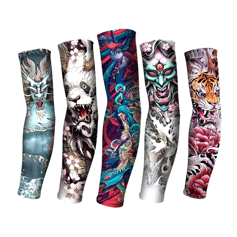 Top Trends: 1PCS Men Long Summer Tattoo Sleeves Seamless Armguard Sun Protection Cover Outdoor Gloves Driving Ice Silk Women Arm Sleeves Shoppable Styles