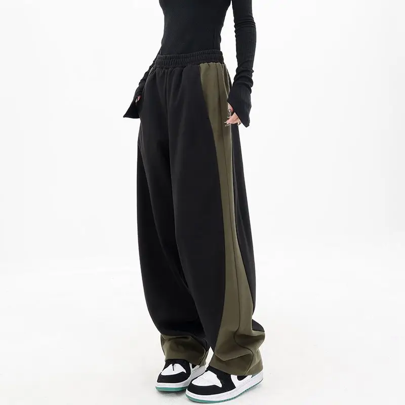 Top Trends: Hip Hop Women Contrast Color Wide Leg Pants Spring Summer Streetwear Fashion Elastic Waist Loose Sports Casual Straight Trousers Shoppable Styles