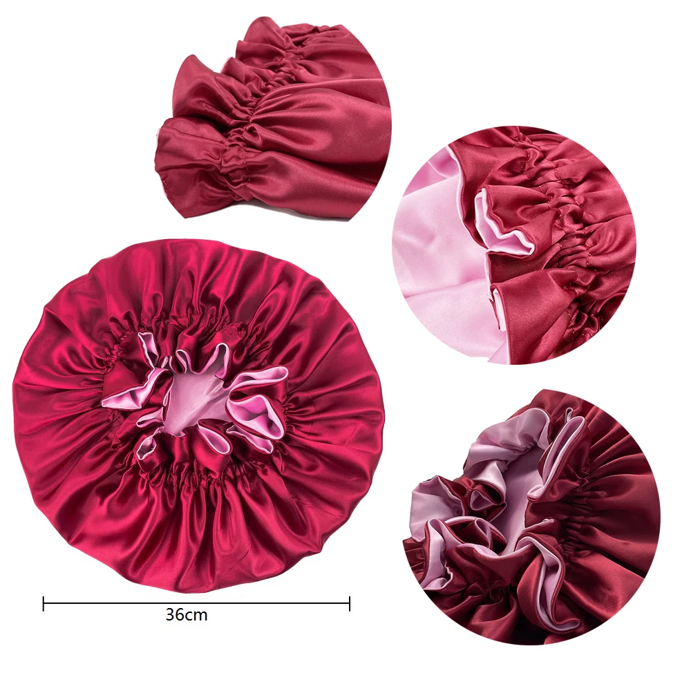 Top Trends: New Solid Women Satin Bonnet Fashion Stain Silky Big Bonnet For Lady Sleep Cap Headwrap Hat Hair Wrap Accessories Wholesale Shoppable Styles - Image 4