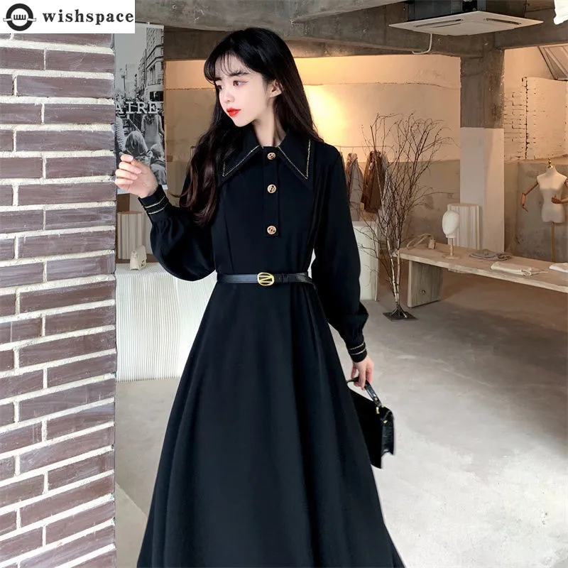 Top Trends: 2022 New Korean Spring And Autumn Fashion French Retro Casual Dress With Thin Waist And Elegant Lady&#039;s Small Black Dress Shoppable Styles