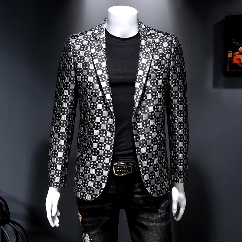 Top Trends: 2022 Brand Men Blazer Personality Wild Men's Suit Jacket High Quality Fashion Plaid Print Slim Fit Warm Blazer Coat Male 5XL 6XL Shoppable Styles