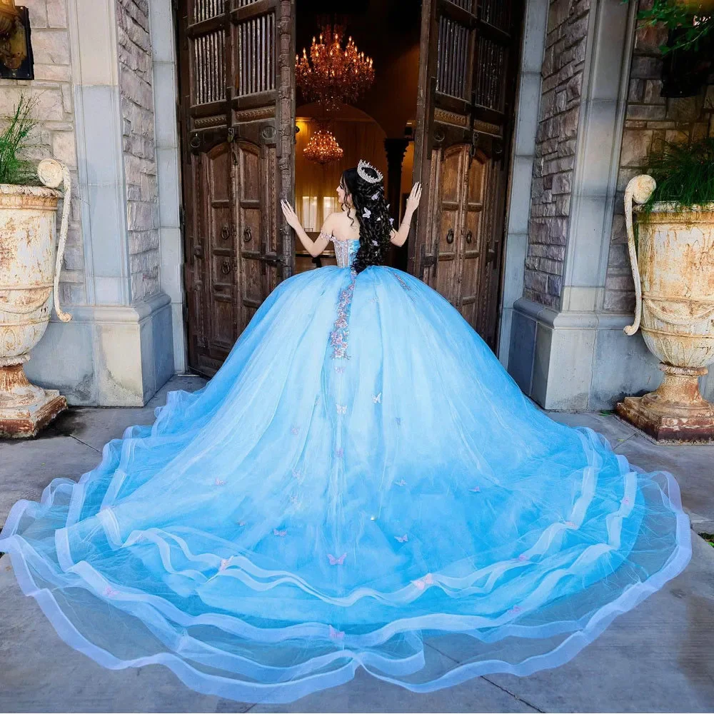 Top Trends: ANGELSBRIDEP Light Blue 3D Flowers Quinceanera Dresses Off The Shoulder Beading Appliques Mexican Girls Sweet 16 Prom Ball Gown Shoppable Styles - Image 2