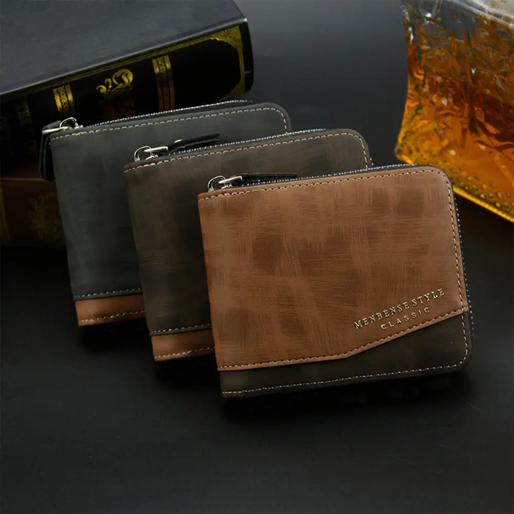 Top Trends: Men Short Pu Leather Wallet Simple Patchwork Color Thin Male Credit Card Holder Multi-Function Business Foldable Coin Purse New Shoppable Styles