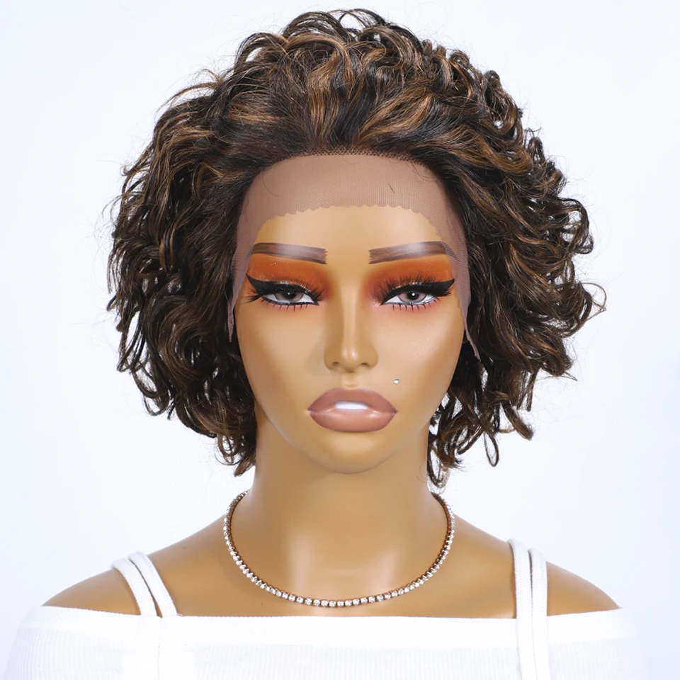 Top Trends: Short Curly Human Hair Wigs For Women P1B / 30 Highlight 13X4 Lace Front Wigs DX1024 Colored Water Wave Remy Brazilian Hair Wigs Shoppable Styles