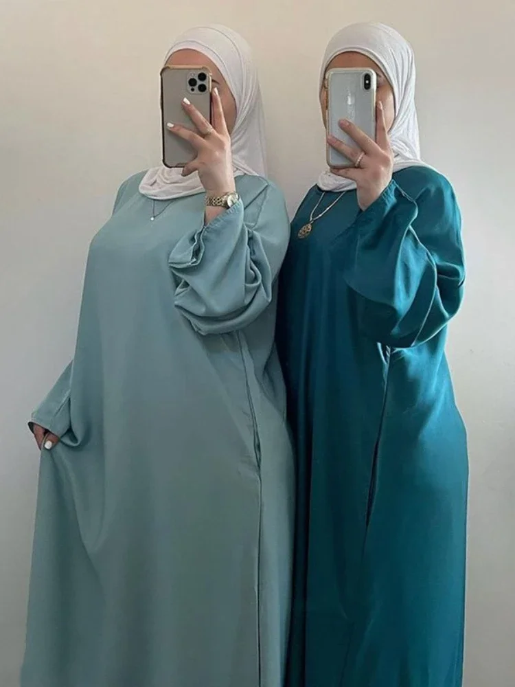 Top Trends: Ramadan Eid Satin Abaya Dubai Turkey Flare Sleeve Muslim Hijab Dress Plain Closed Abayas For Women Islamic Clothing Kaftan Robe Shoppable Styles