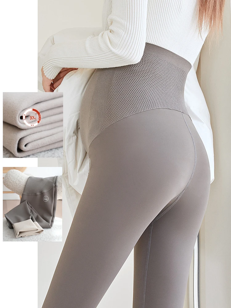 Top Trends: Warm Maternity Fleece Leggings Short Plush Maternity Clothes Autumn And Winter Clothes Supporting Abdomen Pants Mom Shoppable Styles