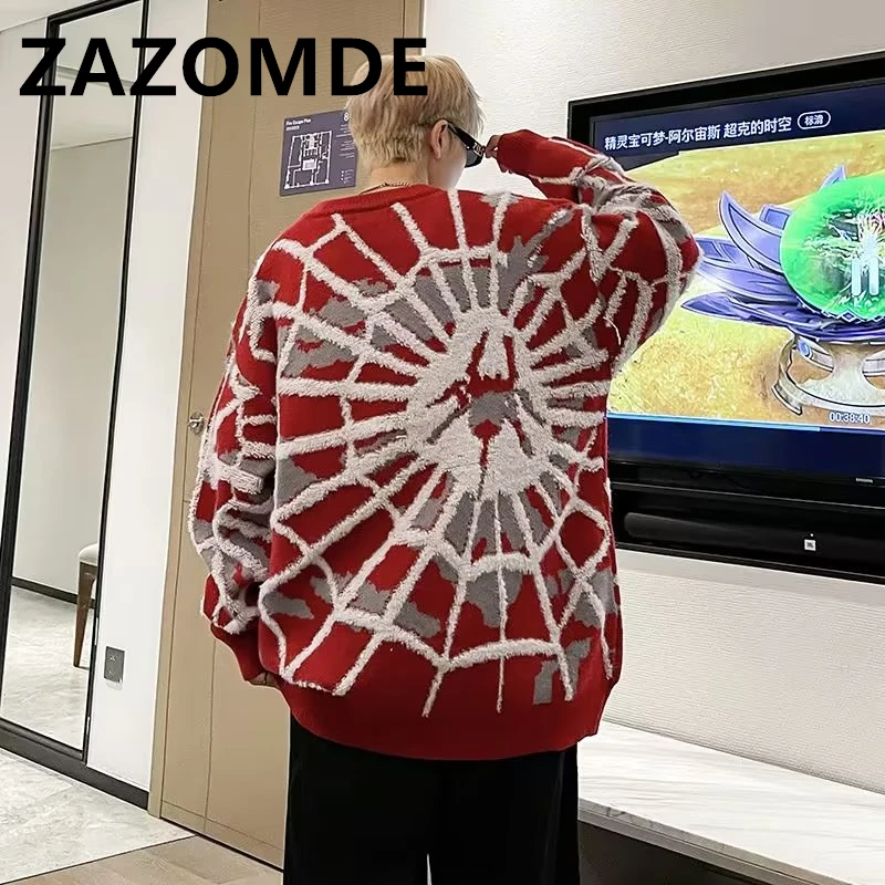 Top Trends: ZAZOMDE Winter High Street Spider Jacquard Couple Sweater Autumn Fashion Brand Oversized Sweater For Men Hip Hop Knitwear Men Shoppable Styles