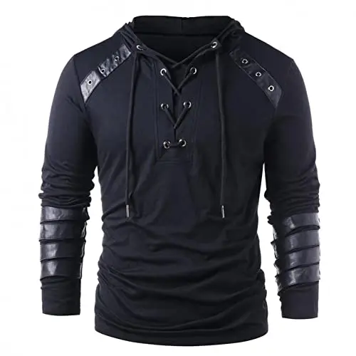 Top Trends: Gothic Hoodies For Men Steampunk Lace Up Long Sleeve Pullover Sweatshirt Medieval Retro Bandage Jumper Hoodie Tops Shoppable Styles