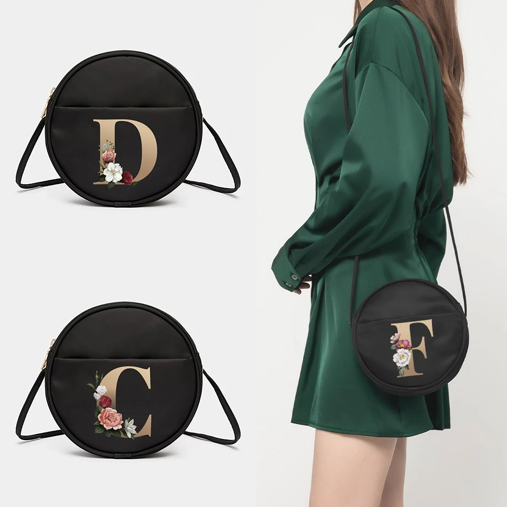 Top Trends: Gold Letter Name Pattern Series Round Womens Crossbody Storge Bag Handbag Phone Wallets Messenger Shoulder School Messenger Bag Shoppable Styles