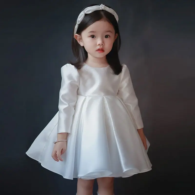 Top Trends: Flower Boy Wedding Short / LongSleeve Little Girl Dress Girls White Round Neck Wedding Dress Children&#039;s Birthday Princess Dress Shoppable Styles