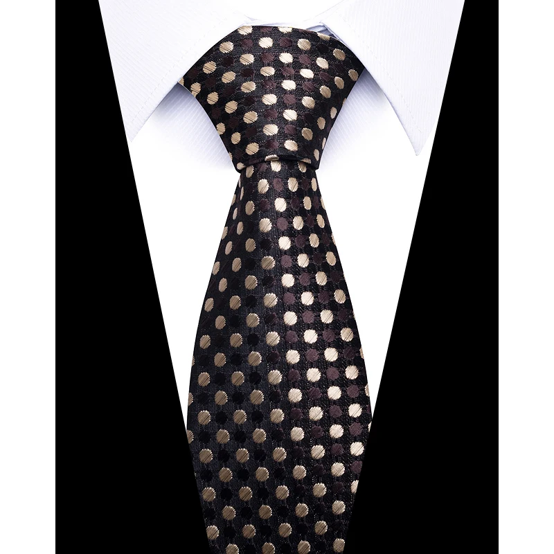 Top Trends: Great Quality Luxurious 8 Cm Silk Neck Tie Men Geometric Brown Gold Dot Gravatas Hombre Formal Clothing Gift For Father Shoppable Styles