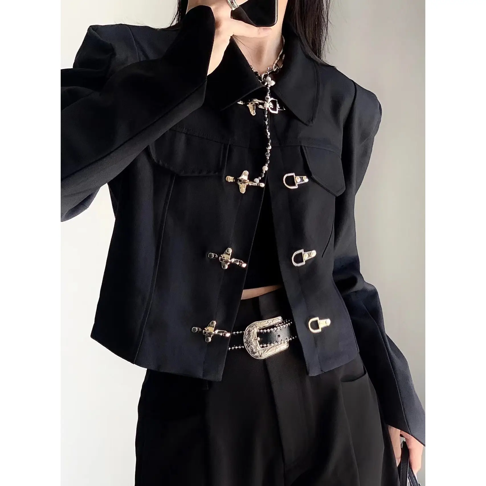 Top Trends: Women Coat 2022 Spring New Chinese Style Fashion Metal Button Office Lady Solid Full Chains Turn-down Collar Outerwear Coats Shoppable Styles