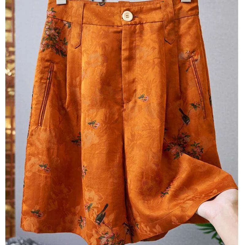 Top Trends: Women Summer New High Waist Casual Split Pants Vintage Trendy Jacquard Shorts Button Zipper Pocket Versatile Wide Leg Half Pants Shoppable Styles