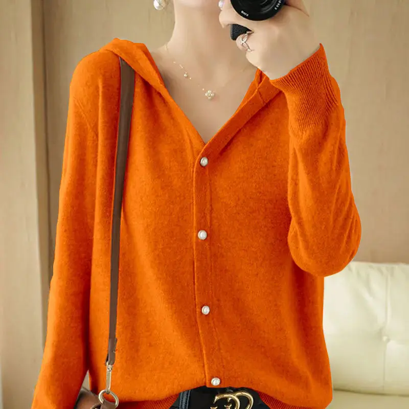 Top Trends: Casual Fashion Hooded Button Solid Color Sweaters Female Clothing 2022 Autumn Commute Tops Warm Loose All-match Cardigan Coat Shoppable Styles