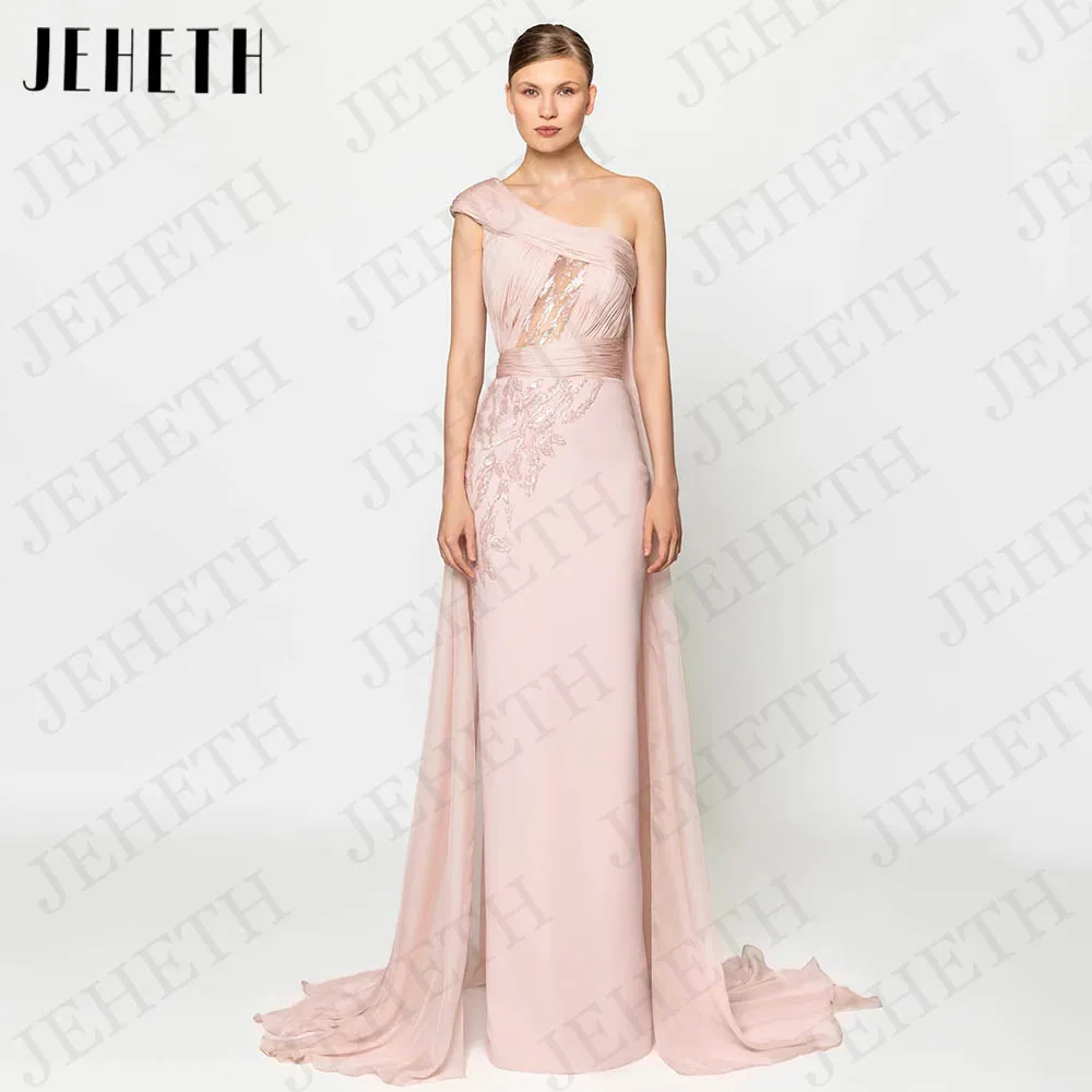 Top Trends: JEHETH Pink Dubai Chiffon Evening Dresses Mermaid Luxury One Shoulder Sequin Appliques Formal Pageant Party Gowns فساتين الحفلات Shoppable Styles