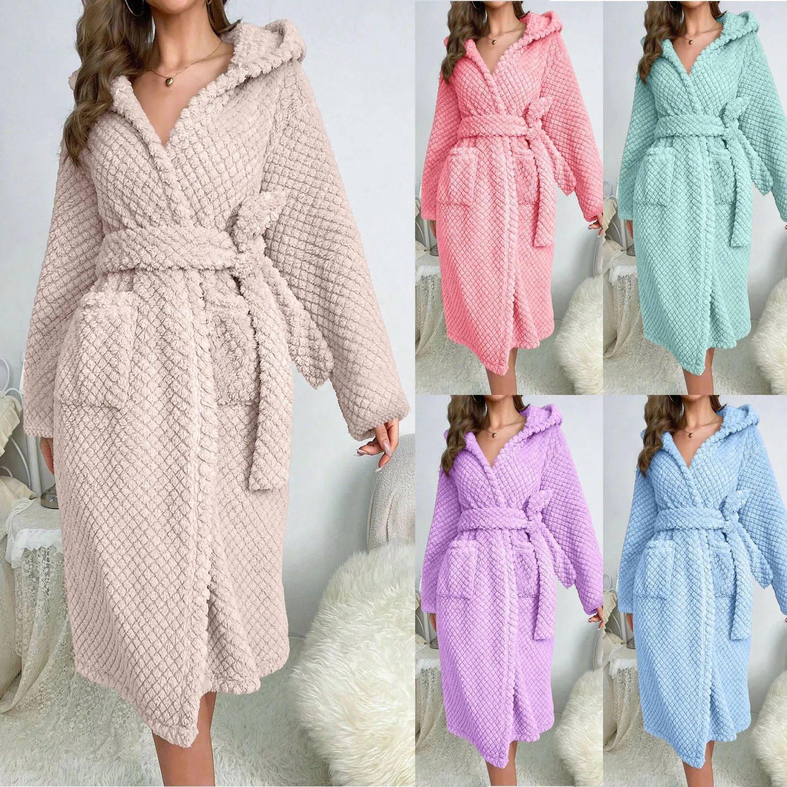 Top Trends: New In Women's Sleepwear Womens Robe With Hood Long Bathrobe Full Length Plush Fleece Warm Winter Robes Homewear Sleepwear Shoppable Styles