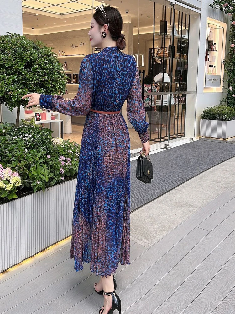 Top Trends: ZJYT Runway Leopard Print Long Pleated Dress Women 2024 Spring Elegant Designer Long Sleeve Vintage Bohemian Holiday Vestidos Shoppable Styles - Image 6