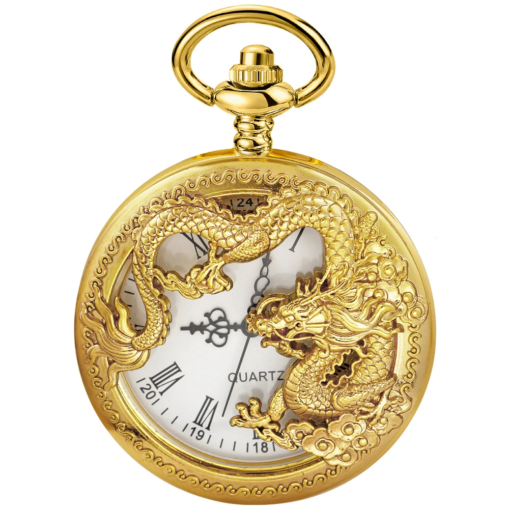 Top Trends: Luxury Gold Digital Golden Dragon Quartz Pocket Watch Men's High Quality Necklace Timing Pendant Women's Jewelry Gift Clock Shoppable Styles