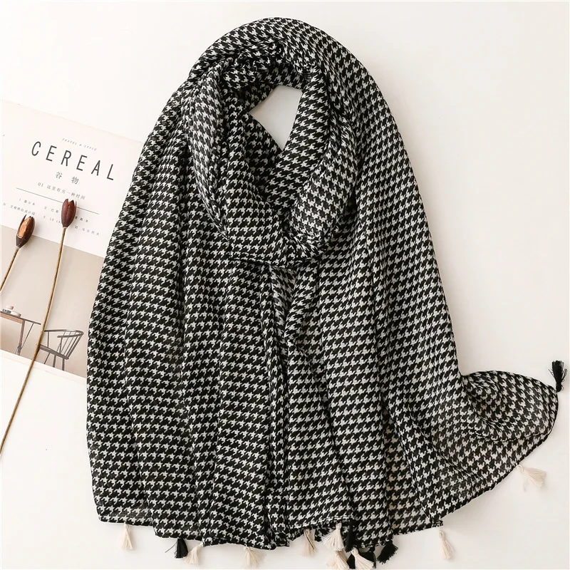 Top Trends: Autumn Fashion Polka Floral Tassel Viscose Shawl Scarf Lady High Quality Wrap Pashmina Stole Bufandas Muslim Hijab Caps 180*90Cm Shoppable Styles - Image 6