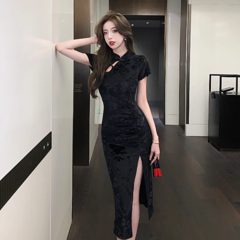 Top Trends: Black Modified Version Of The Cheongsam Dress Young Girls Sexy Summer 2023 New Sense Of Senior Package Hip Long Skirt Shoppable Styles