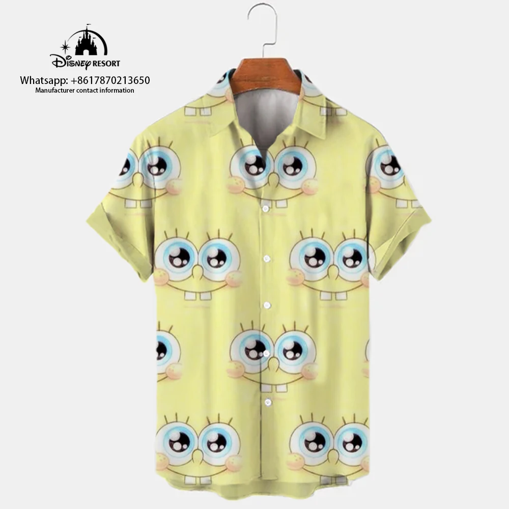 Top Trends: 2023 Fashionable Men&#039;s New Lapel Short Sleeve Single Breasted Shirt Summer SpongeBob Pattern Printed Casual All-match Shirt Y2k Shoppable Styles