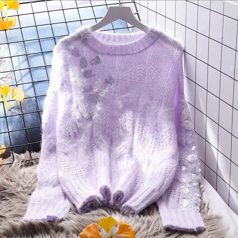 Top Trends: Autumn Winter Y2K Sequin Fashion Harajuku Sweaters Lady All Match Casual Tops Women Knitwear Female Clothes Long Sleeve Pullover Shoppable Styles - Image 3