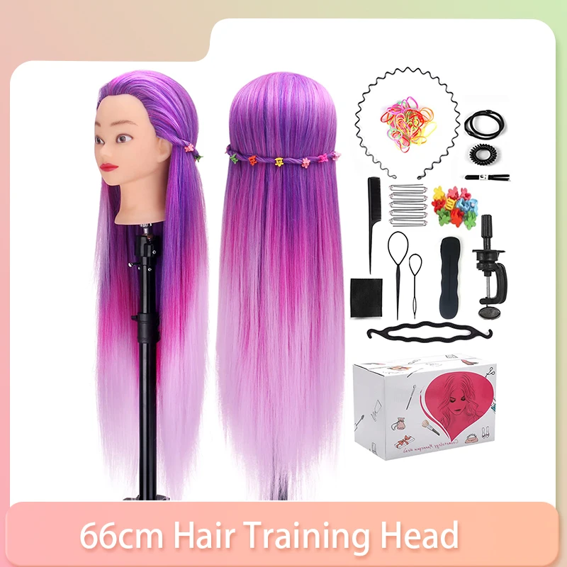 Top Trends: 66cm Colorful Mannequin Heads For Braiding Maniquí Hair Dolls Head Synthetic Hair Training Hairdresser Styling Model For Child Shoppable Styles