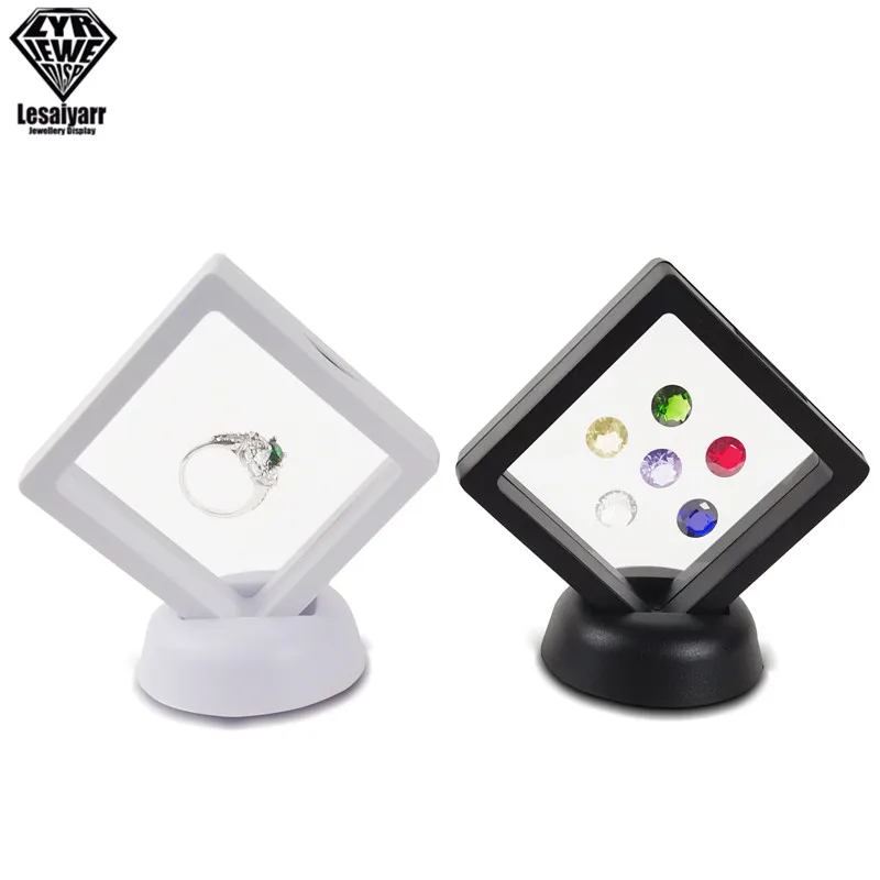 Top Trends: Black White Plastic Suspended Floating Display Case Earring Coin Gems Ring Jewelry Storage Pet Membrane Stand Holder Box 7*7*2cm Shoppable Styles