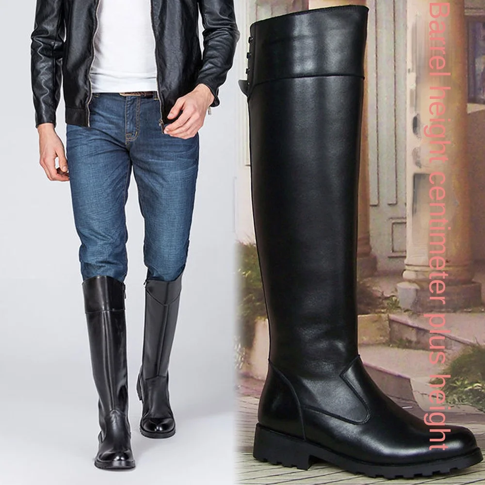 Top Trends: Men Genuine Leather Motorcycle Boots High Equestrian Boots Winter Male Plush Long Knee-high Military Tactical Boots Knight Boots Shoppable Styles