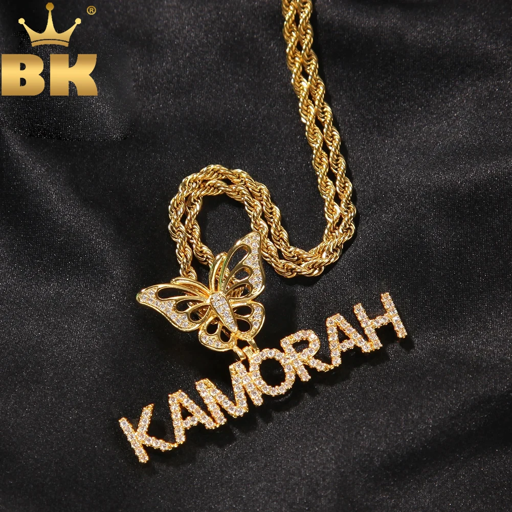 Top Trends: TBTK Custom Mini Initial Letter With Butterfly Bail Pendant Micro Paved Bling CZ Personalized Name Plate Necklace Hiphop Jewelry Shoppable Styles