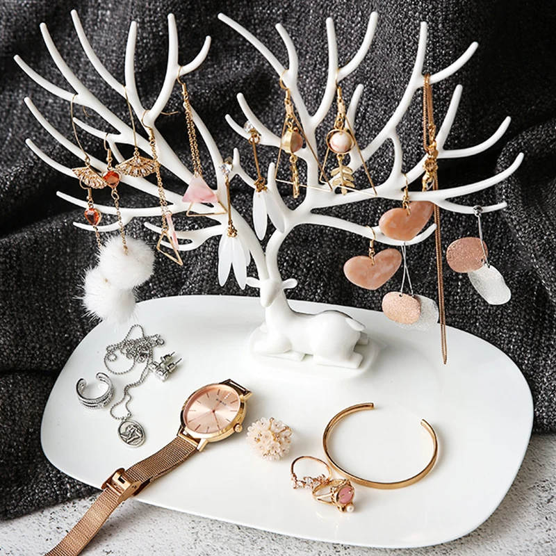 Top Trends: Creative Antlers Jewelry Display Stand Earrings Necklace Hanging Racks Pendant Bracelet Ring Organizer Holder Make Up Tray Shoppable Styles