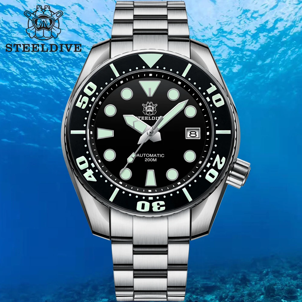 Top Trends: Black Dial 45MM Stainless Steel Case NH35 Automatic Movement 200m Waterproof Ceramic Bezel STEELDIVE Brand Dive Watch SD1971 Shoppable Styles